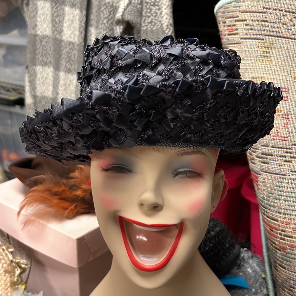 1940s Navy Blue Straw Hat - image 1